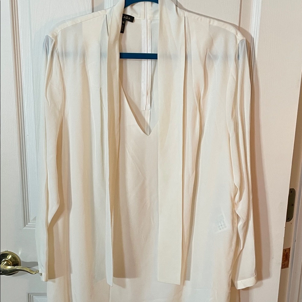 Escada 100% Silk Cream Tie-Neck Long Sleeve Blouse - Picture 8 of 14